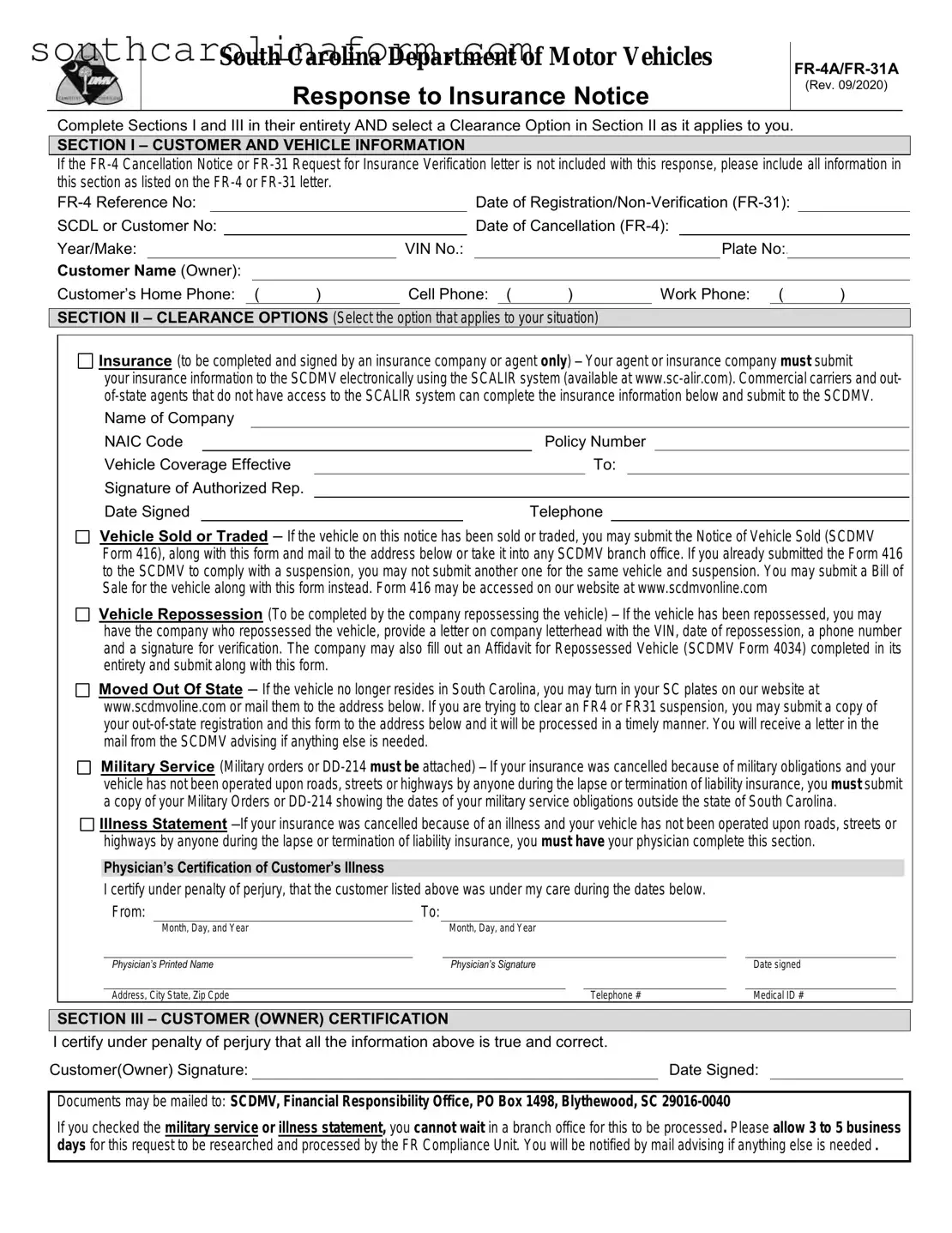 Free Fr 31 South Carolina Dmv PDF Template
