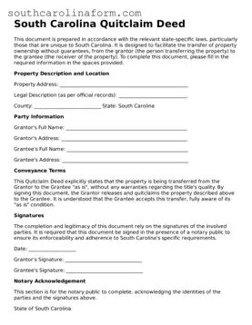 Valid Quitclaim Deed Document for the State of South Carolina