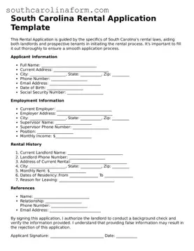 Valid Rental Application Document for the State of South Carolina