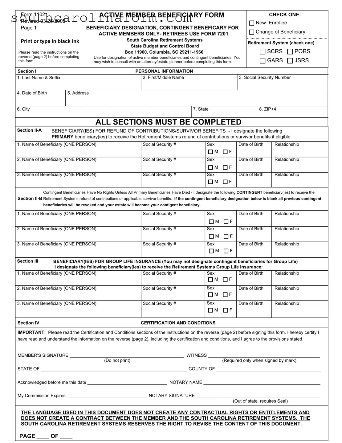 Free South Carolina 1102 PDF Template