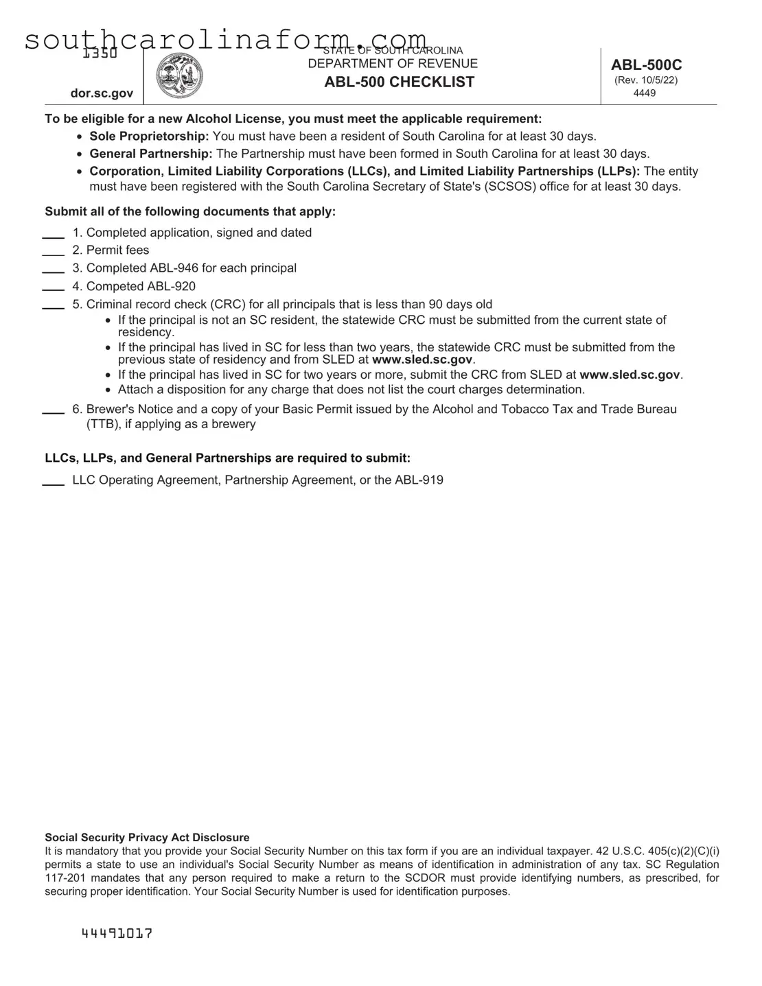 Free South Carolina Abl PDF Template