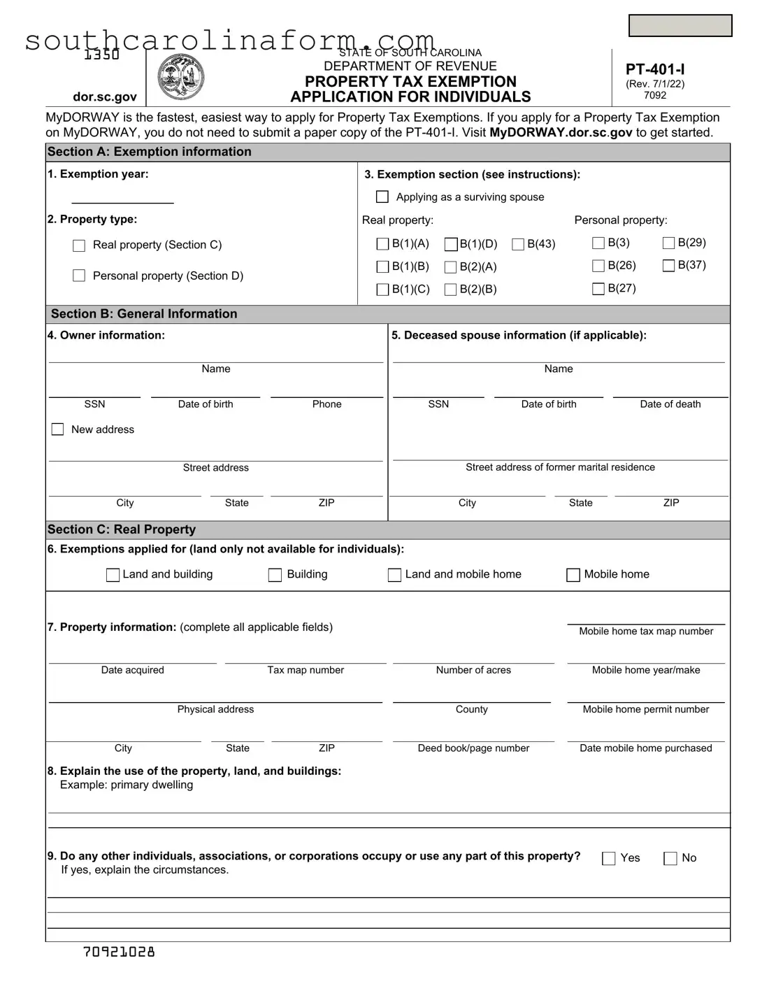 Free South Carolina Pt 401 PDF Template
