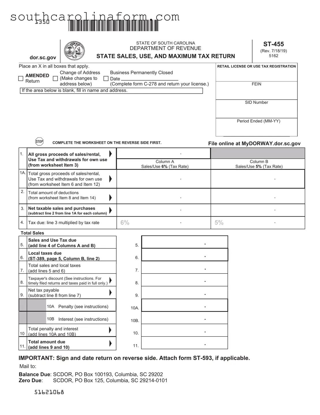 Free State Of South Carolina St455 PDF Template